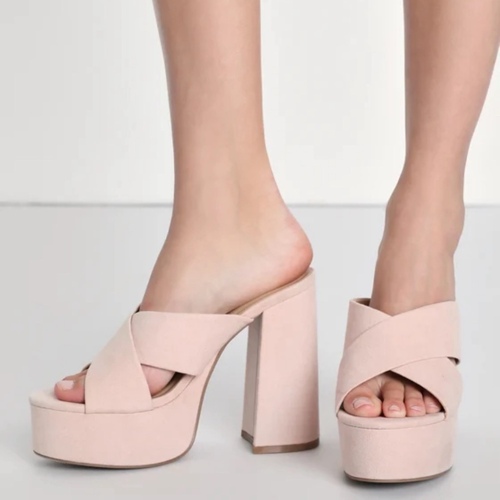 Lulus Aliany nude suede 5 inch platform mule slide heels size 7.5 NWT